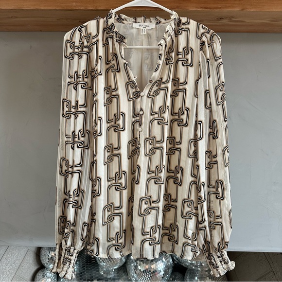 Haven & Blair Chain Print Long Sleeve Silky Blouse / Size S - Picture 2 of 7